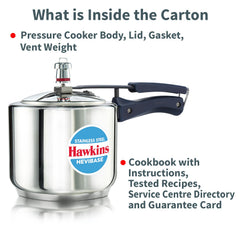 Hawkins 3 Litre Tall Stainless Steel Hevibase Pressure Cooker, Impact Bonded Base, Inner Lid Cooker, Silver (HSI3T)