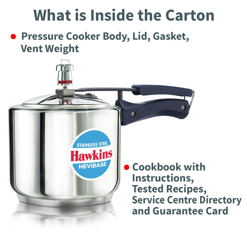 Hawkins 3 Litre Tall Stainless Steel Hevibase Pressure Cooker, Impact Bonded Base, Inner Lid Cooker, Silver (HSI3T)