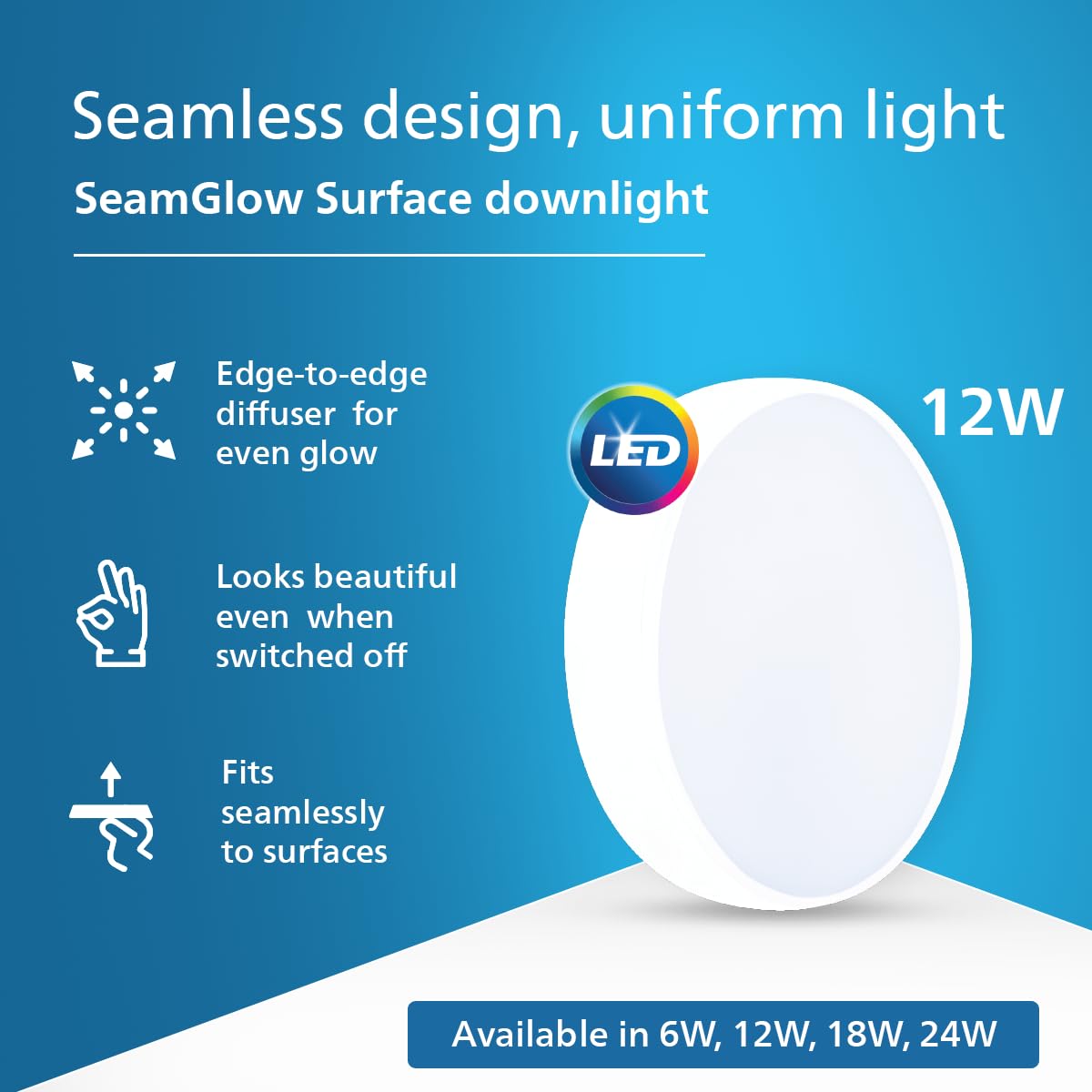 Philips 12W SeamGlow Round LED Surface Downlight (White, B0GPPQJN7Y)