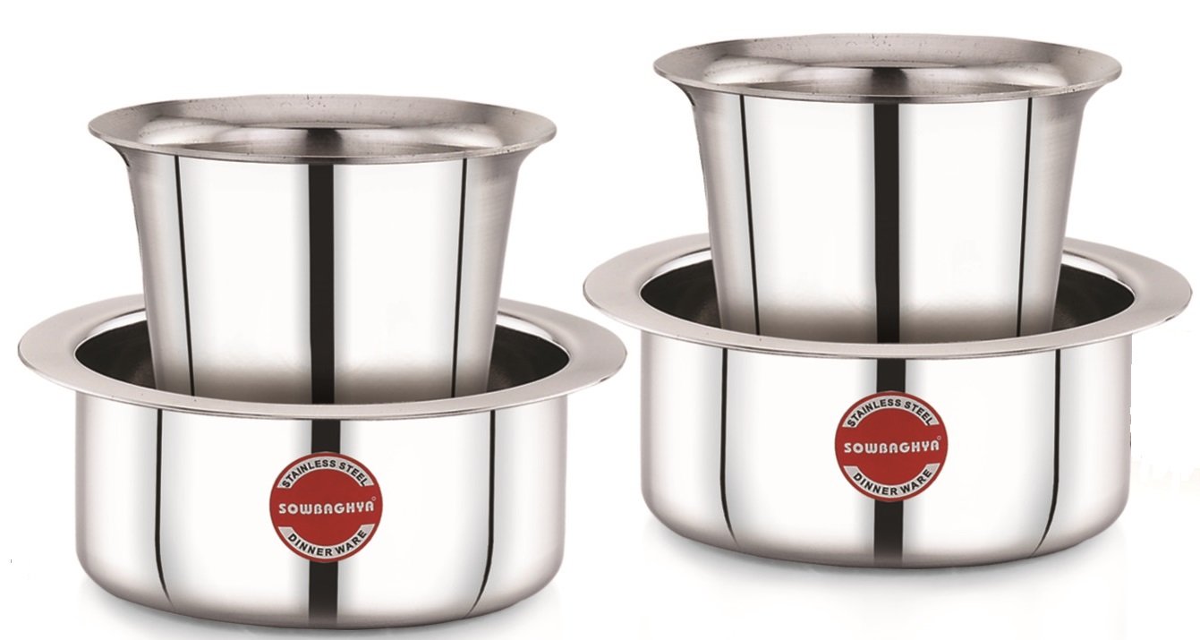 SOWBAGHYA Stainless Steel Dabara Set (4Pcs) | Dabara- 2 Nos, Tumbler- 2Nos| Tea Dabara Set | South Indian Coffee | Serving Drinkware | Stainless Steel Dabaraset