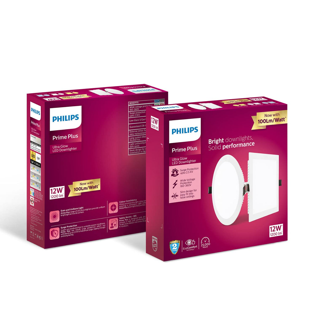 Philips 12W Square AP Plus UltraGlow LED DL Recessed LED Panel Ceiling Light (Pack of 2,Cool Day White)