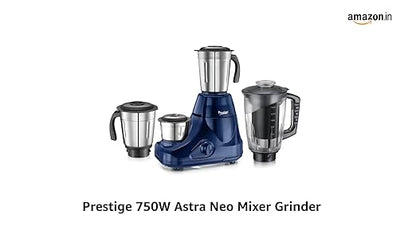 Prestige Astra Neo 750 Watt Mixer Grinder with 4 Jars (3 Stainless Steel + 1 Juicer) | Space-Saving Stacking Design | Super Efficient SS Blades | Blue |2Y Warranty | ISI Certified
