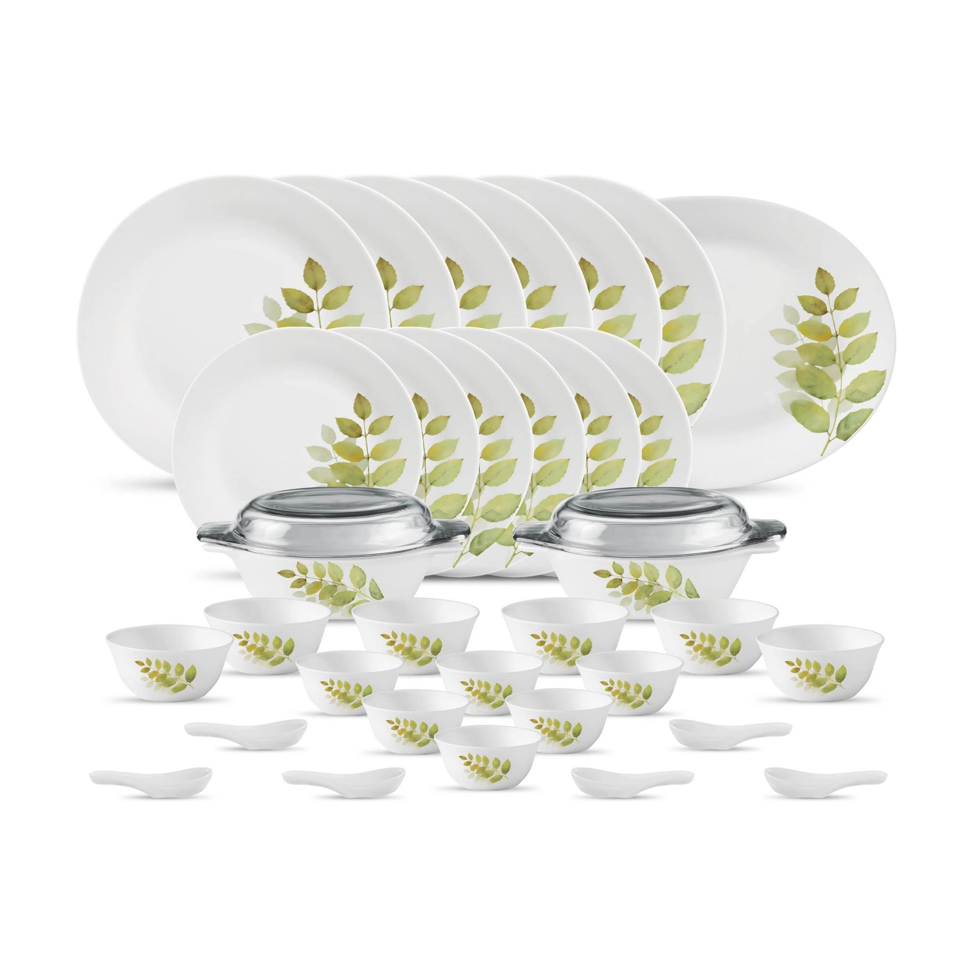 La Opala Diva, Ivory Collection, Opal Glass Dinner Set 35 pcs, Golden Fall, White