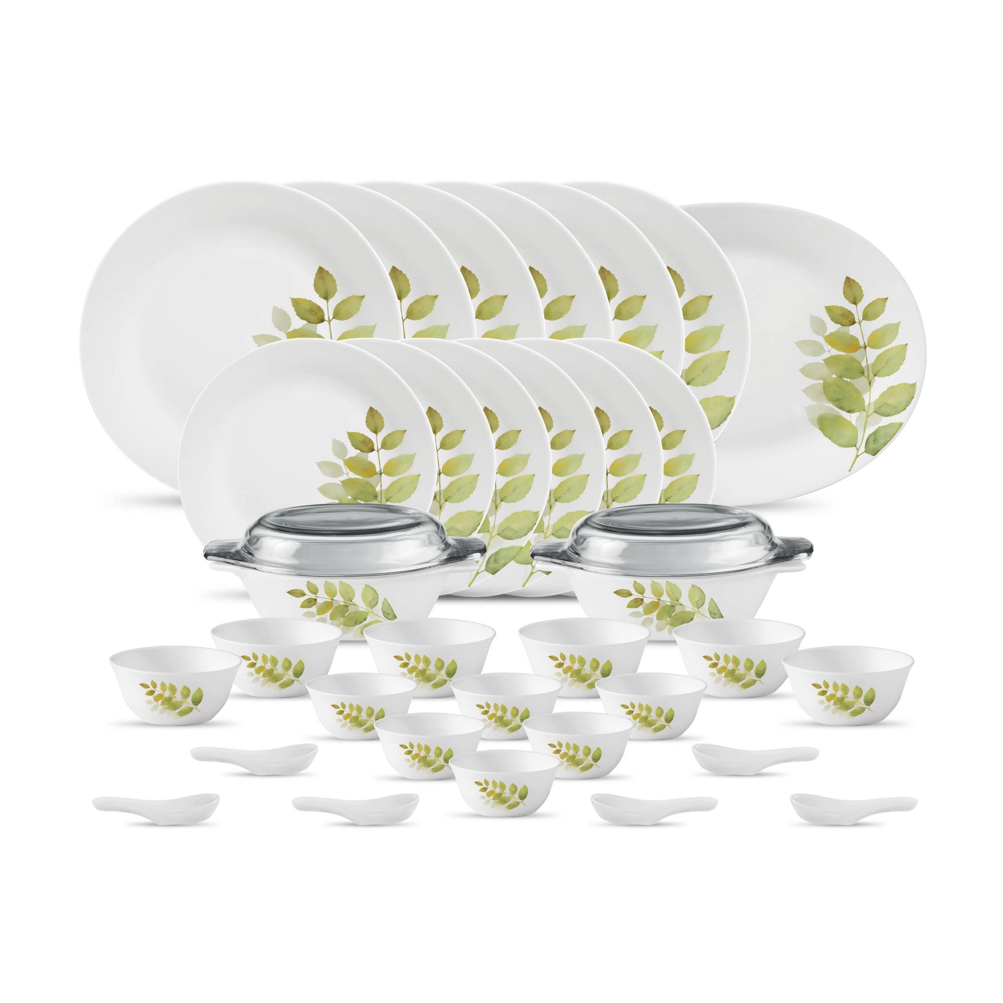 La Opala Diva, Ivory Collection, Opal Glass Dinner Set 35 pcs, Golden Fall, White