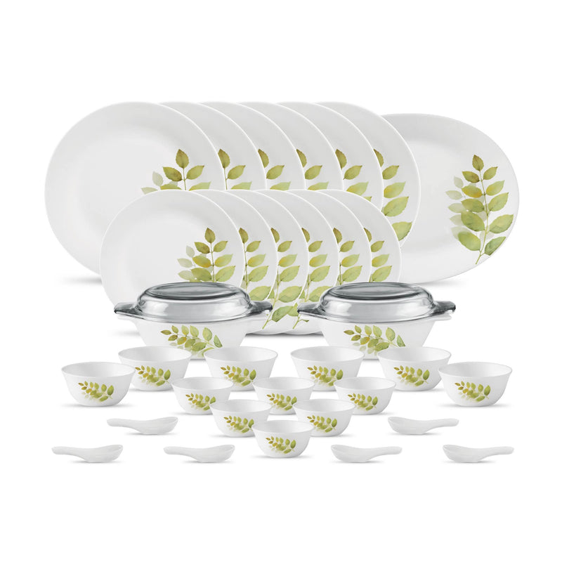 La Opala Diva, Ivory Collection, Opal Glass Dinner Set 35 pcs, Golden Fall, White