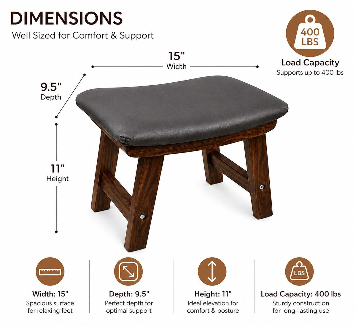 Solid Sheesham Wood Ergonomic Foot Rest Stool with Soft Cushion | Wooden Foot Stool for Office Desk, Home, Read