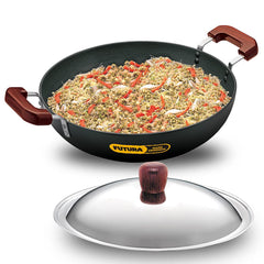 Hawkins Futura 2 Litre Deep Fry Pan, Hard Anodised Kadai with Glass Lid, Flat Bottom Kadhai, Black (AD20G)