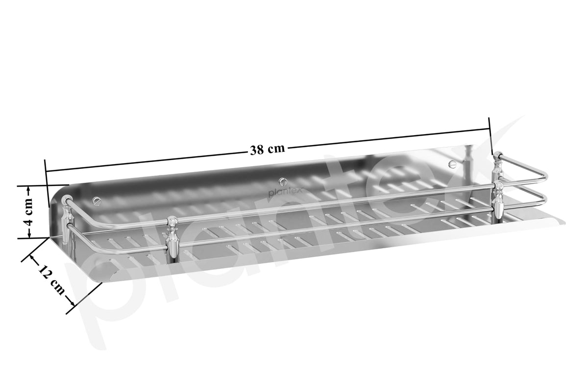 Plantex Bathroom Wall Shelf/Stainless Steel Bathroom Shelf for Wall with Railings/Bathroom Accessories Holder (15 inches, Chrome)-3
