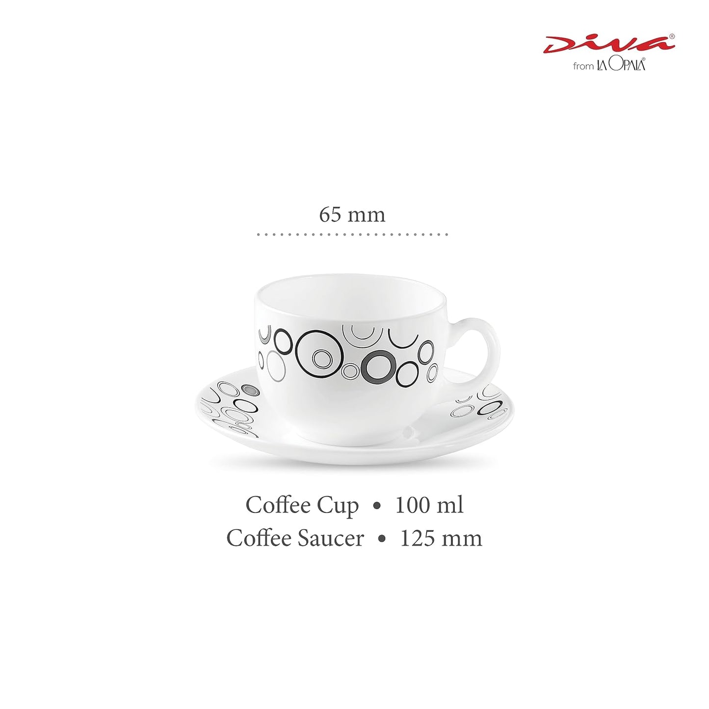 La Opala Diva, Opal Glass Crockery | Coffee Cup & Saucer Iris, Set of 12 | Misty Drops, 100 ml | for Tea & Coffee | Microwave Safe | 100% Vegetarian | Extra Strong | Super Light | Super White