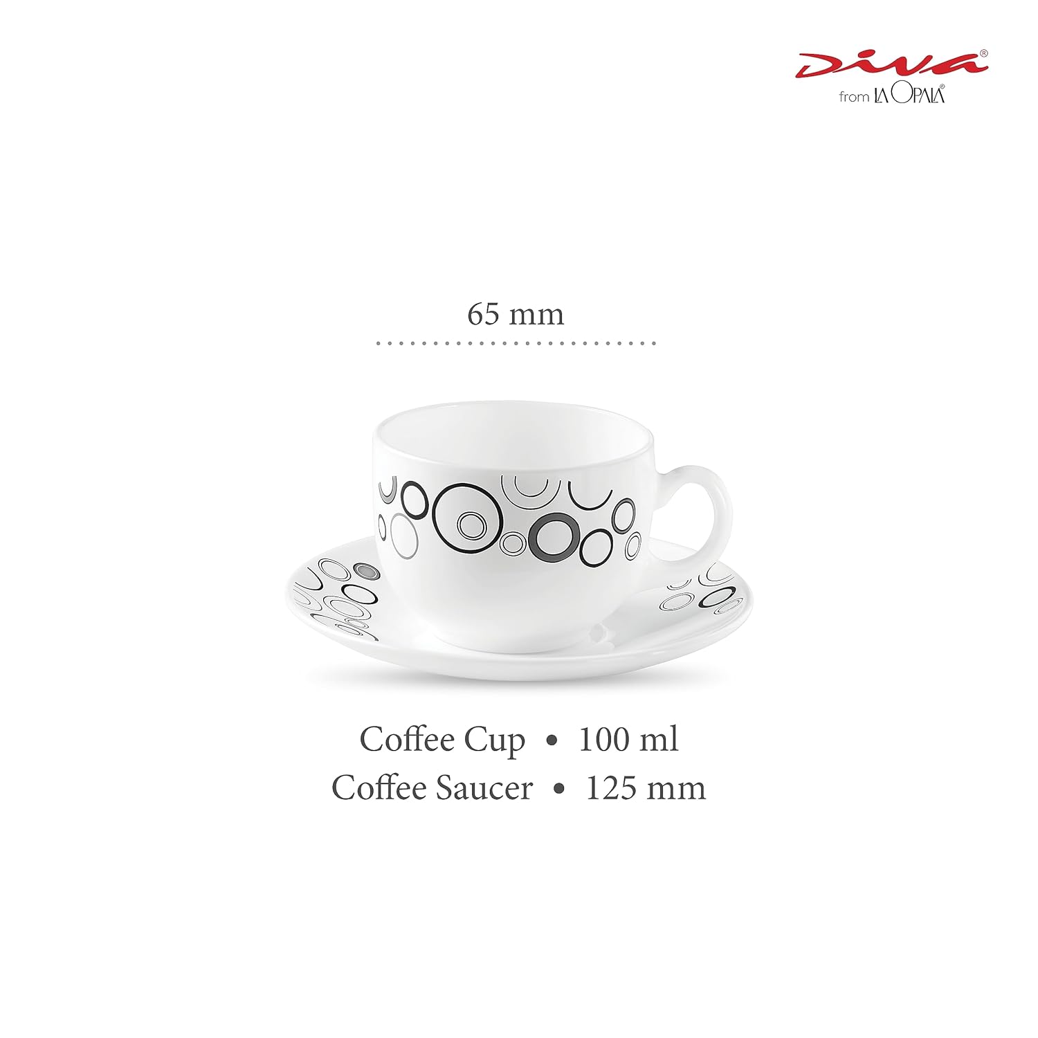 La Opala Diva, Opal Glass Crockery | Coffee Cup & Saucer Iris, Set of 12 | Misty Drops, 100 ml | for Tea & Coffee | Microwave Safe | 100% Vegetarian | Extra Strong | Super Light | Super White