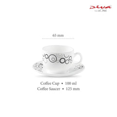 La Opala Diva, Opal Glass Crockery | Coffee Cup & Saucer Iris, Set of 12 | Misty Drops, 100 ml | for Tea & Coffee | Microwave Safe | 100% Vegetarian | Extra Strong | Super Light | Super White