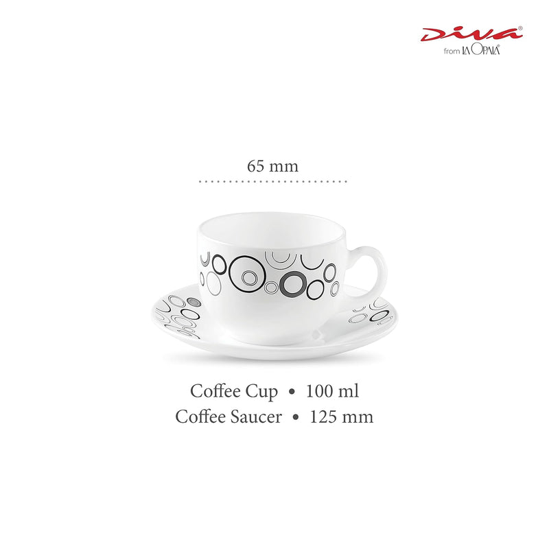 La Opala Diva, Opal Glass Crockery | Coffee Cup & Saucer Iris, Set of 12 | Misty Drops, 100 ml | for Tea & Coffee | Microwave Safe | 100% Vegetarian | Extra Strong | Super Light | Super White