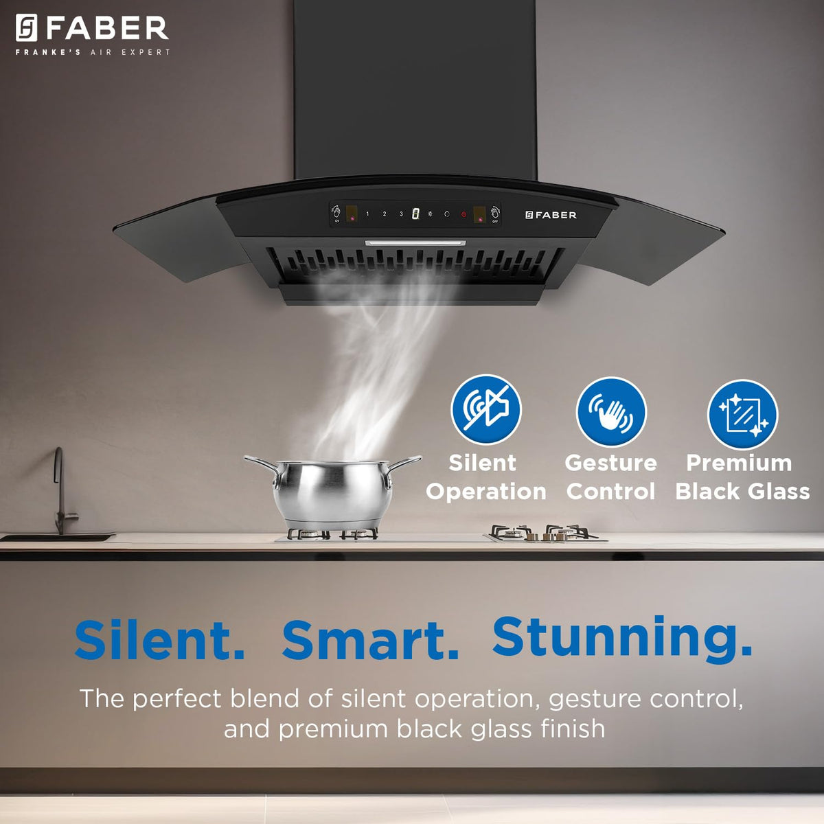 Faber Hood Venice 75 cm 1200 m³/hr Autoclean Curved Chimney| Filterless with Oil Collector |8 Yrs Motor & 2Yrs Comprehen