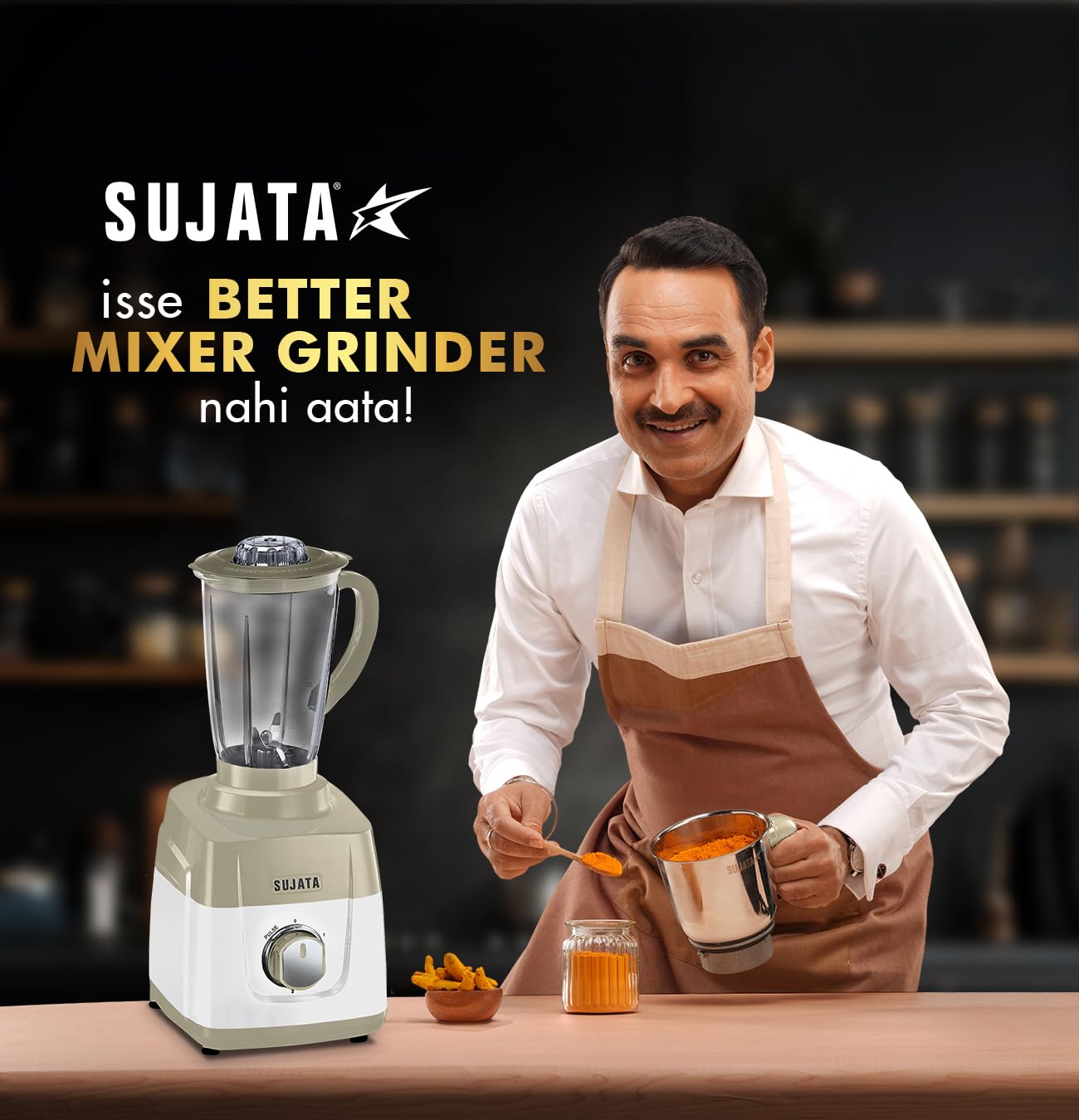 Sujata MG01 Mixer Grinder | 1000 Watts Double Ball Bearing Motor | 24000 RPM | Non-Stop 90 Mins Running | 3 Jars including 1750ml Blender, 1000ml Grinder, 500ml Chutney Jar | Beige & White