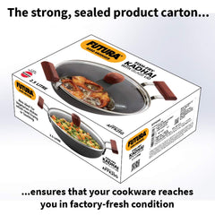 Hawkins Futura 2.5 Litre Fish Fry Kadhai, Hard Anodised Deep Fry Pan with Glass Lid, Round Bottom Kadai, Black (AFFK25G)