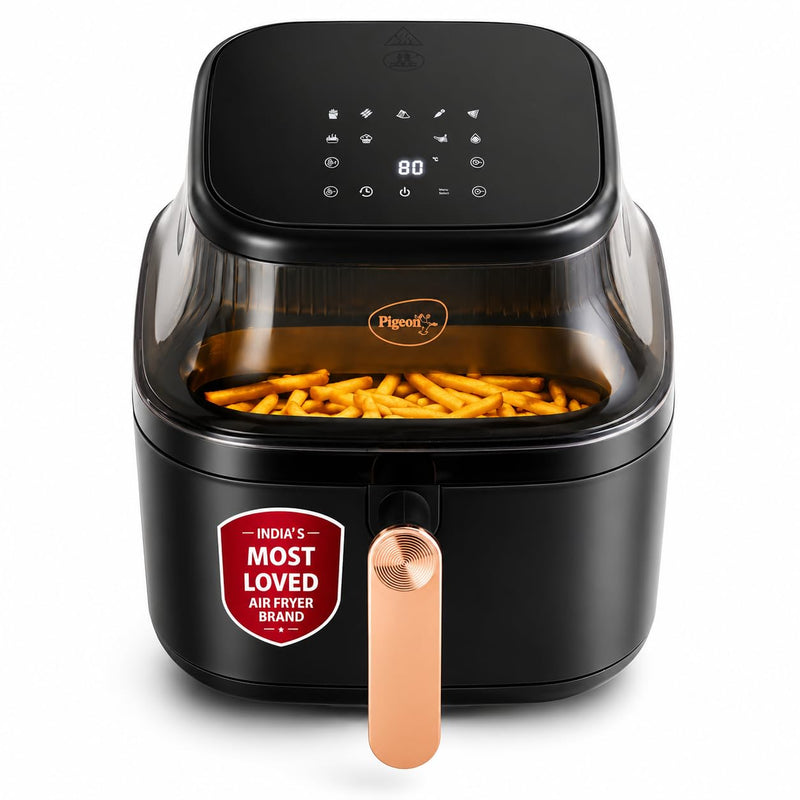 Pigeon by Stovekraft Healthifry 5.4L Digital Air Fryer | 1500W |See Through Glass Window|360° Rapid Air Circulation |80%
