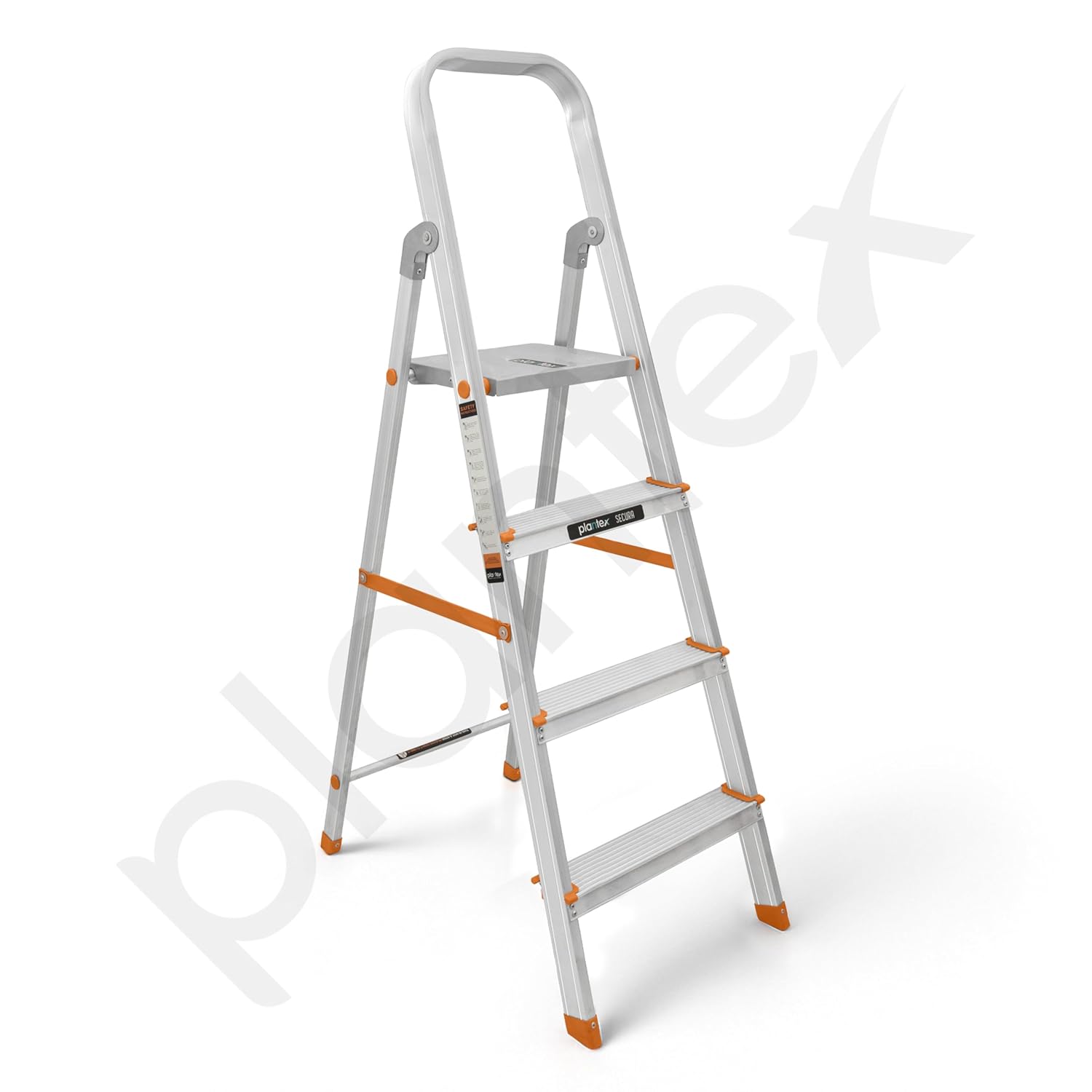Plantex Legend 4 Step Ladder for Home/Anti-Slip Steps/Easy to Fold Aluminium Ladder/Capacity Upto 150 kg (Orange-Chrome)