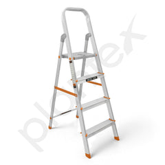 Plantex Legend 4 Step Ladder for Home/Anti-Slip Steps/Easy to Fold Aluminium Ladder/Capacity Upto 150 kg (Orange-Chrome)