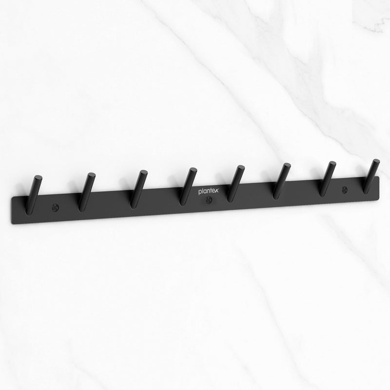 Plantex Wall Hooks for Hanging Cloth/Stainless Steel Towel Hangers/Bathroom Robe Hooks/Door Hangers/Round Wall Hook/Hook Rail for Hanging Keys - 8 Hooks (Pack of 1, Z-Black)-1