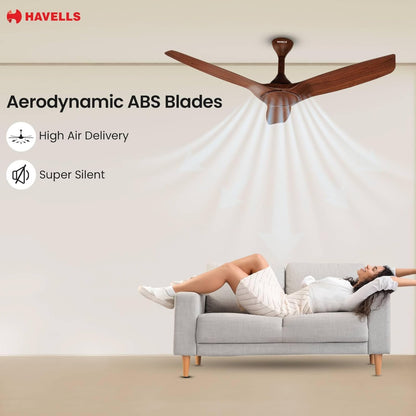Havells Stealth Air BLDC Wood 1200mm Premium Ceiling Fan with 100% Pure Copper|5 Star Rating|Remote Controlled |Watt: 40|Air Flow: 245 cmm|Speed: 280 RPM|Free Installation |2 Year Warranty (Walnut)