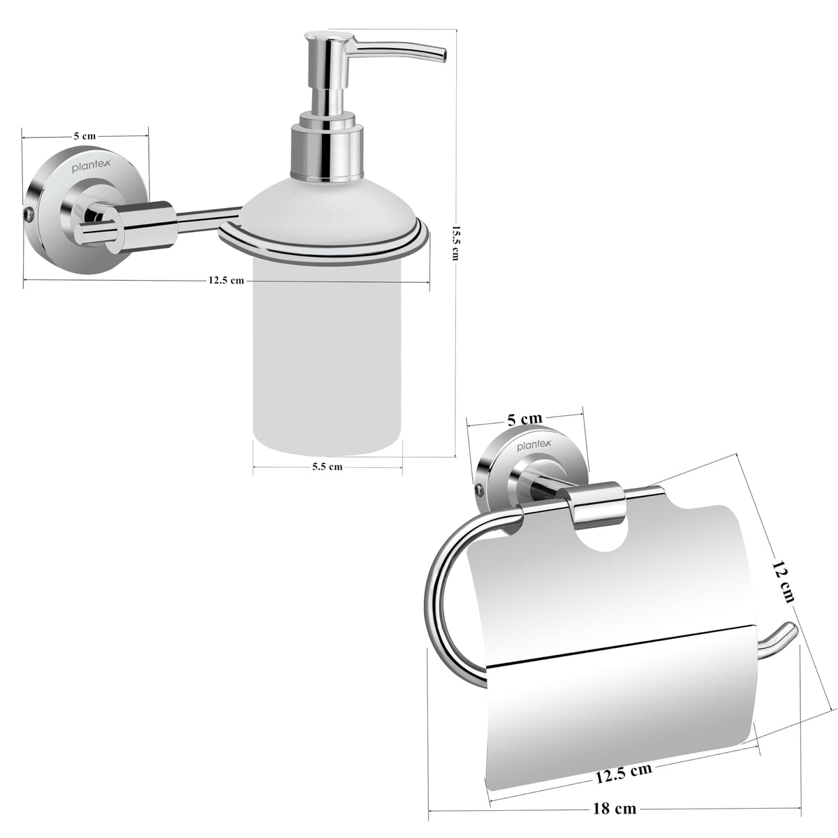 Plantex 304 Grade Stainless Steel Washroom Set of 2 - Toilet Paper Holder/Stand/Liquid Soap Dispenser - Daizy (Chrome)-2
