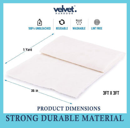 Muslin Cheese Cotton Cloth, 1x1.2 Meter, 1 Pack, Food Grade - Strainer for Cheese, Paneer, Roti Wrap, Momos, Sprouts, Juice & Idly Steaming, Crafting