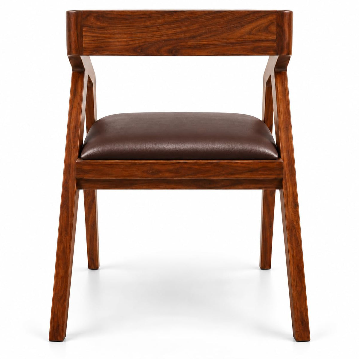 Solid Sheesham Wood Cafe Arm Chair, Walnut + Chocolate Upholstered Seat, Modern Wooden Accent Chair, Set of 2 (