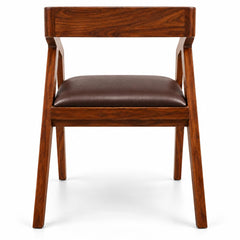 Solid Sheesham Wood Cafe Arm Chair, Walnut + Chocolate Upholstered Seat, Modern Wooden Accent Chair, Set of 2 (
