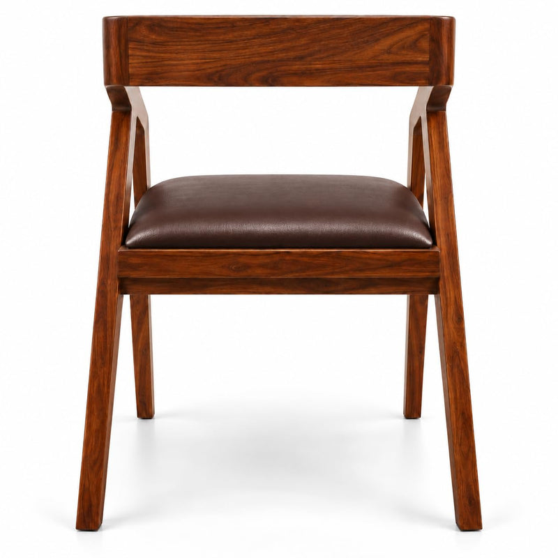 Solid Sheesham Wood Cafe Arm Chair, Walnut + Chocolate Upholstered Seat, Modern Wooden Accent Chair, Set of 2 (