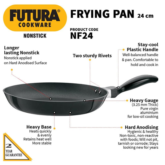Hawkins Futura 24 cm Frying Pan, Non Stick Fry Pan, Frypan, Black (NF24)