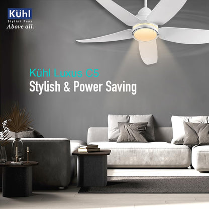 KUHL Luxus C5 1320mm Stylish 65% Power Saving BLDC Ceiling Fan with Remote|Night & Down Light|29W|BEE 5 Rated & ISI Marked|LowNoise|IoT Operate via Mobile & Alexa|Reverse Mode|Free Installation|White