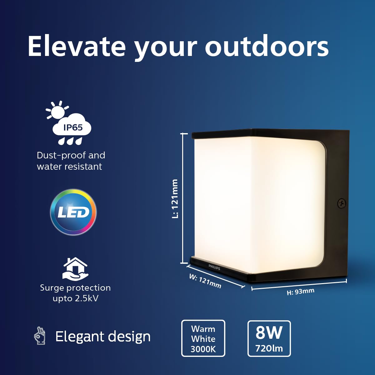 Philips 8-watt LED Square Shape Wall Light (IP-65)