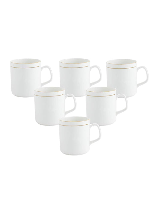 Clay Craft Elegant Gold Line Coffee/Tea Cups Set of 6 Perfect for Daily use 180 ml, White, Standard (Pipe-Set of 6)
