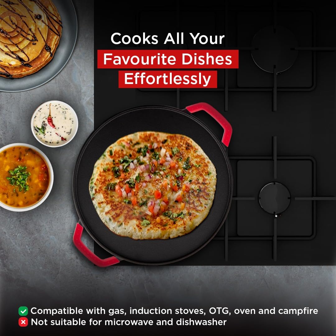 Pigeon by Stovekraft Pre-Seasoned Cast Iron Tawa 30 cm | Pre-Seasoned with 100% Vegetable Oil | Naturally Nonstick | Hig
