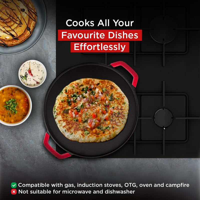 Pigeon by Stovekraft Pre-Seasoned Cast Iron Tawa 30 cm | Pre-Seasoned with 100% Vegetable Oil | Naturally Nonstick | Hig