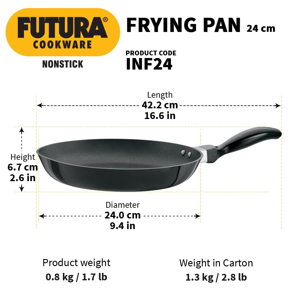 Hawkins Futura 24 cm Frying Pan, Non Stick Fry Pan, Induction Frying Pan, Black (INF24)