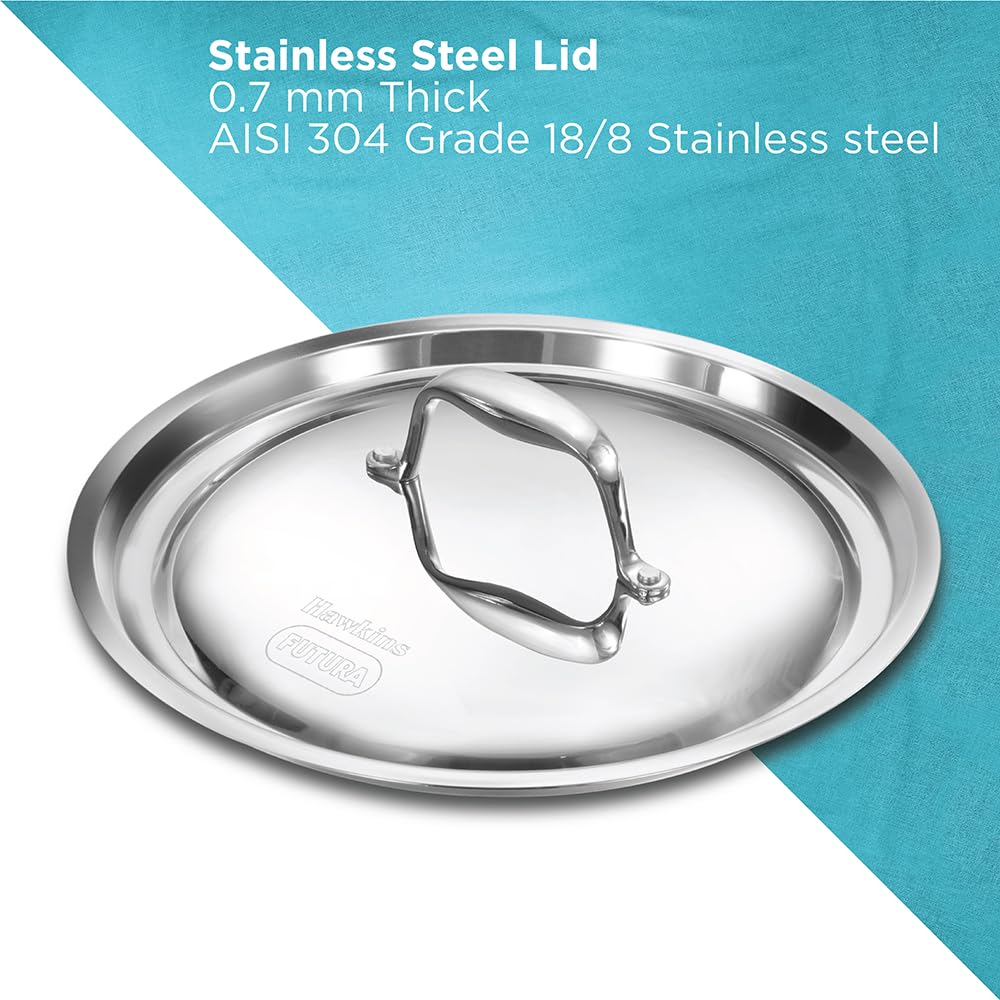 Hawkins Pro 18 cm Frying Pan, Triply Stainless Steel Fry Pan with Stainless Steel Handle and Stainless Steel Lid, Silver (PSF18S)