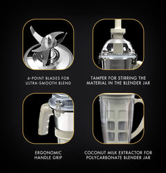 Sujata MG03 Mixer Grinder|1000 Watts Double Ball Bearing Motor|24000 RPM|Non-Stop 90 Mins Running|4 Jars including 1750ml Blender with Coconut Milk Extractor, 1500ml, 1000ml, 500ml Jar|Beige & White