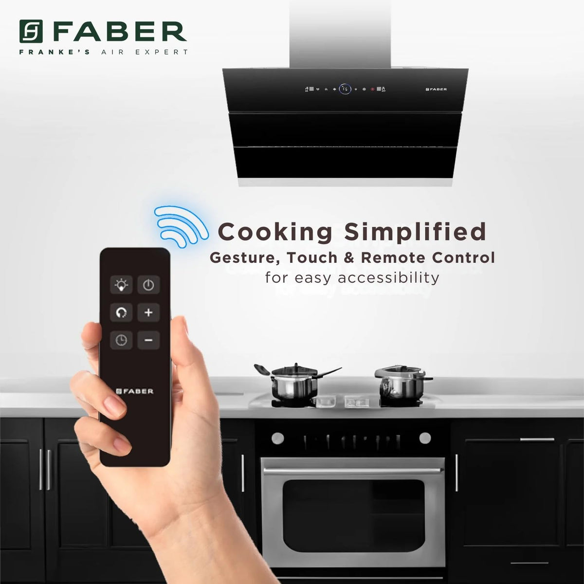 Faber 90 cm 1500 m³/hr Wall Mounted Kitchen Chimney (HOOD COMET BLDC FL HC BK 90, Filterless technology, Touch & Gesture
