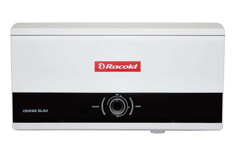 Racold Omnis Slim 15L Horizontal Energy Efficient Storage Water Heater (Geyser) With Free Standard Installation & Pipes |Italian Design| Shower Ready Indicator | Suitable For High Rise Buildings