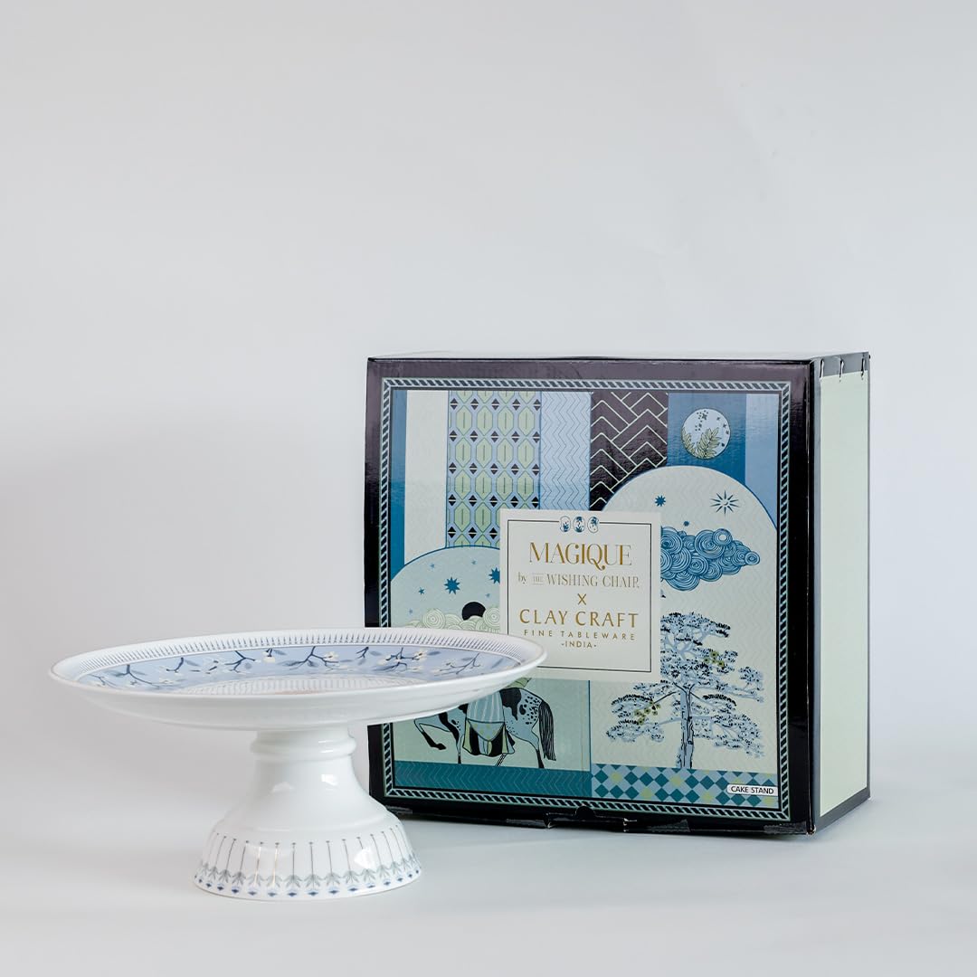 Magique by The Wishing Chair x ClayCraft : River of Flowers Ceramic Cake Stand - 10-Inch | Elegant Pedestal for Desserts and Pastries | Perfect for Cakes, Cupcakes, Tarts, and Pastries