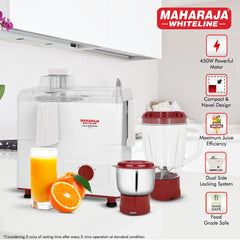 Maharaja Whiteline Gala Happiness Juicer Mixer Grinder With 2 Jars | Long Lasting Performance With 450 Watts| Food Grade Safe | High Grade Mesh For Efficient Juicing | 2 Year Warranty (White)
