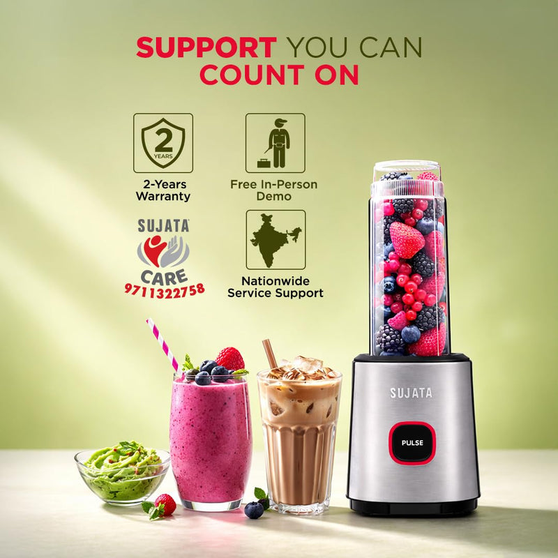 Sujata Nutromatic 600 Watt Electric Blender | Personal Blender for Smoothies, Juices & Nutritious Drinks with 3 Multipurpose Jars Including Travel Jar