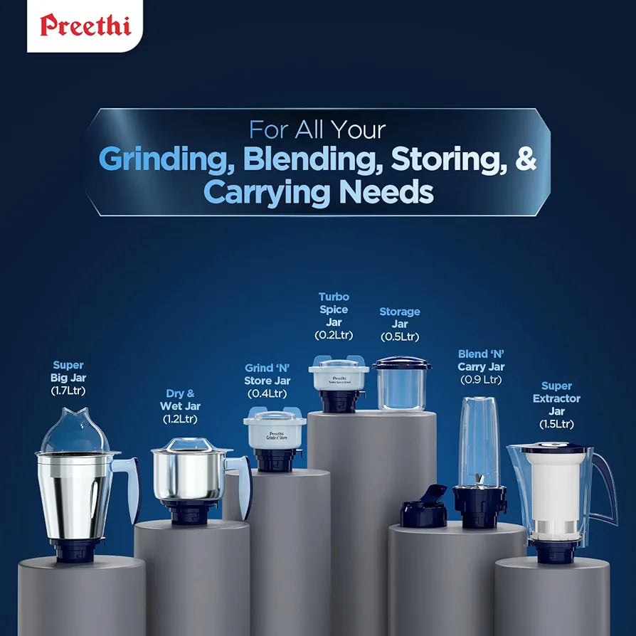 Preethi Blueleaf Titanium 15.0 | Mixer grinder | 1000 Watt Mixie with 15 advanced features| 7 Jars