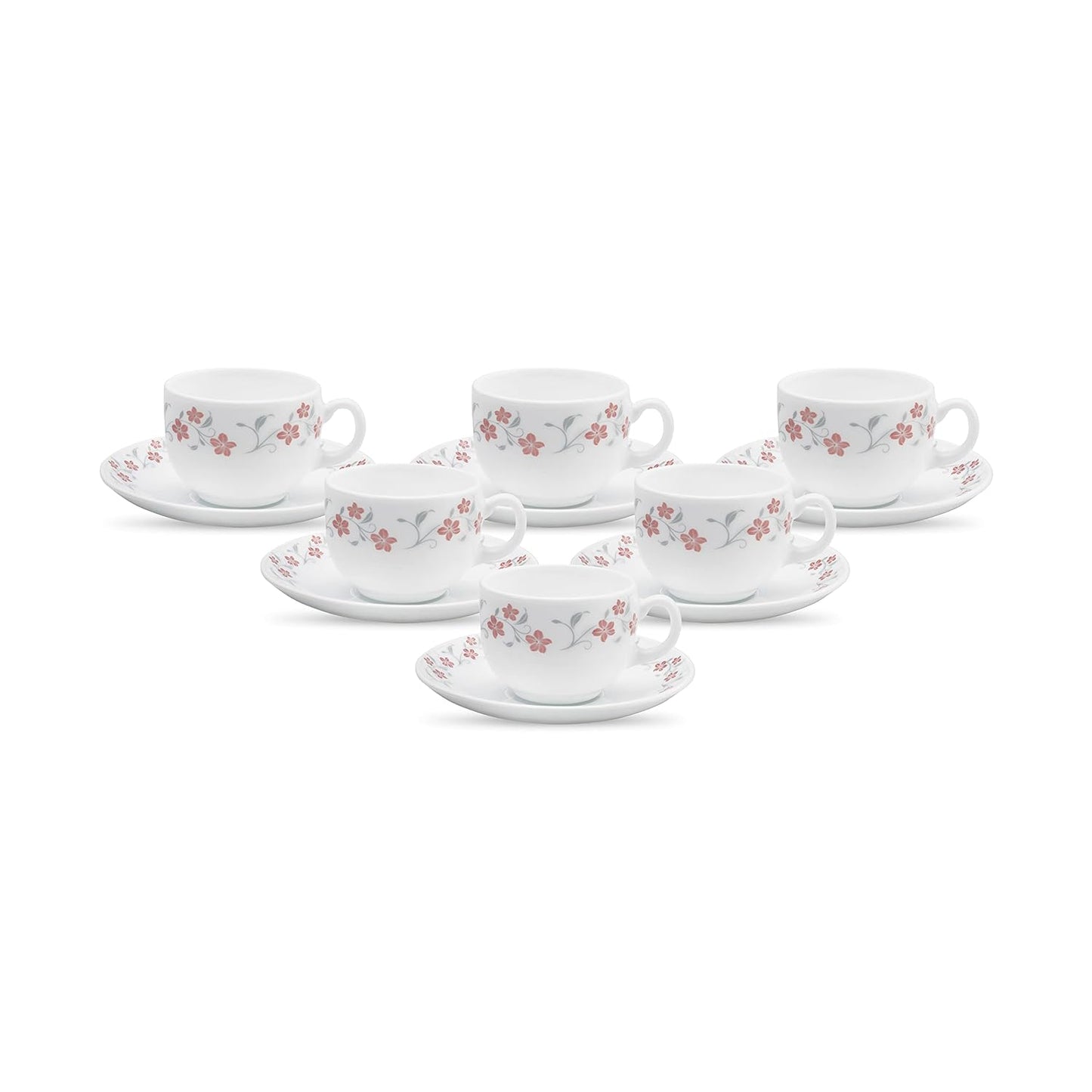 La Opala Diva, Opal Glass Crockery | Cup & Saucer Iris Regular, Set of 12 | Grace Red, 160 ml | for Tea & Coffee | Microwave Safe | 100% Vegetarian | Extra Strong | Super Light | Super White