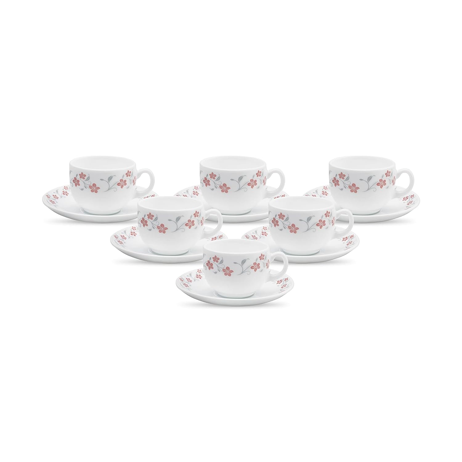 La Opala Diva, Opal Glass Crockery | Cup & Saucer Iris Regular, Set of 12 | Grace Red, 160 ml | for Tea & Coffee | Microwave Safe | 100% Vegetarian | Extra Strong | Super Light | Super White