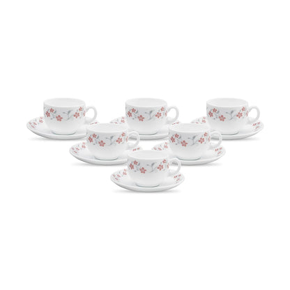 La Opala Diva, Opal Glass Crockery | Cup & Saucer Iris Regular, Set of 12 | Grace Red, 160 ml | for Tea & Coffee | Microwave Safe | 100% Vegetarian | Extra Strong | Super Light | Super White