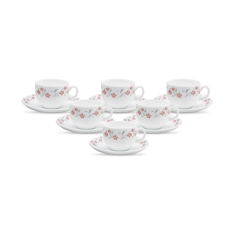 La Opala Diva, Opal Glass Crockery | Cup & Saucer Iris Regular, Set of 12 | Soul Passion, 160 ml | for Tea & Coffee | Microwave Safe | 100% Vegetarian | Extra Strong | Super Light | Super White