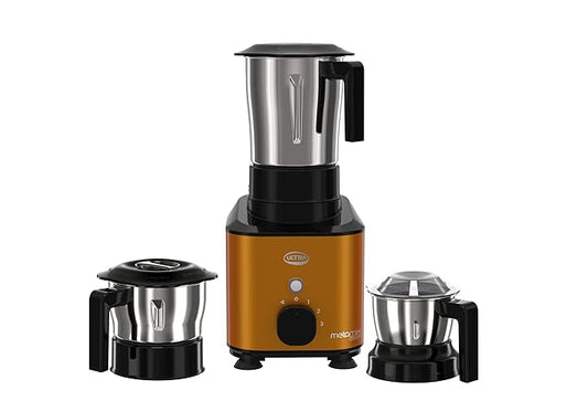 Ultra Metamix 750W 3Jar Mixer Grinder,Candy Yellow for Superfast grinding,High Speed,750 W,Safety Lock,SS304 Food Grade Jars,3 Jars(0.5L 0.8L,1.5L), ABS Body, Serrated blades, 5 Y WarrantyonMotors.