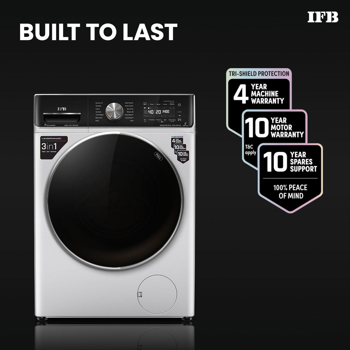 IFB 10 Kg/7 Kg/3 Kg 3-in-1, AI Powered, Fully Automatic Washer Dryer Refresher (IFB Laundrimagic®, EXECUTIVE PLUS ZXS, 9